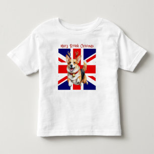 Merry British Christmas Corgi Reindeer Antlers Kleinkind T-shirt