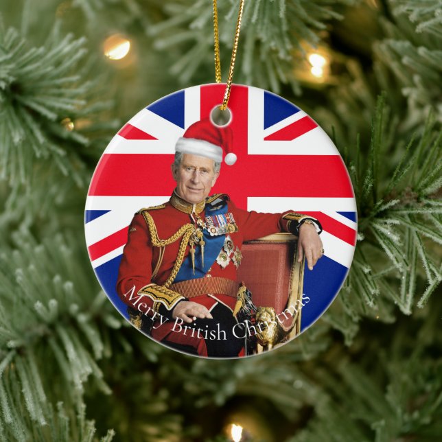 Merry British Christmas King Charles III Keramik Ornament (Baum)