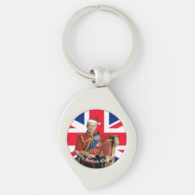 Merry British Christmas King Charles III Schlüsselanhänger (Vorderseite)