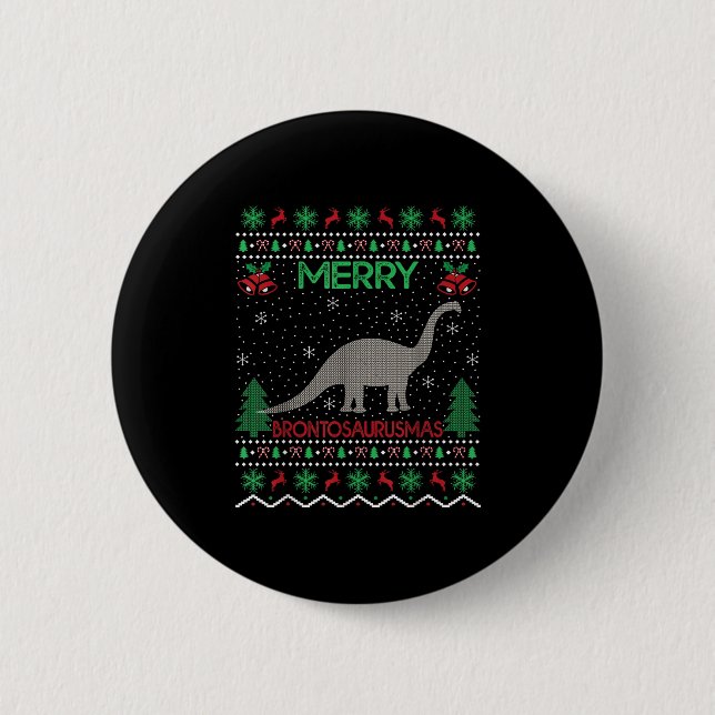 Merry Brontosaurus Xmas Gift Ugly Brontosaurus Chr Button (Vorderseite)