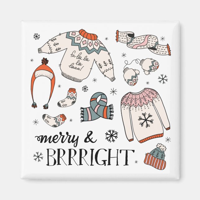 Merry & Brright Winter Kleidung Weihnachten Magnet (Vorne)