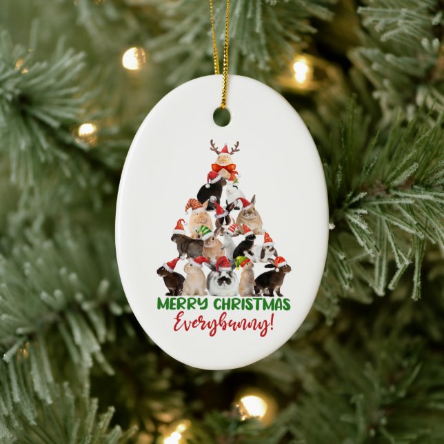 Merry Bunny Christmas Keramik Ornament (Baum)
