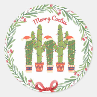 Merry Cactus Round Sticker