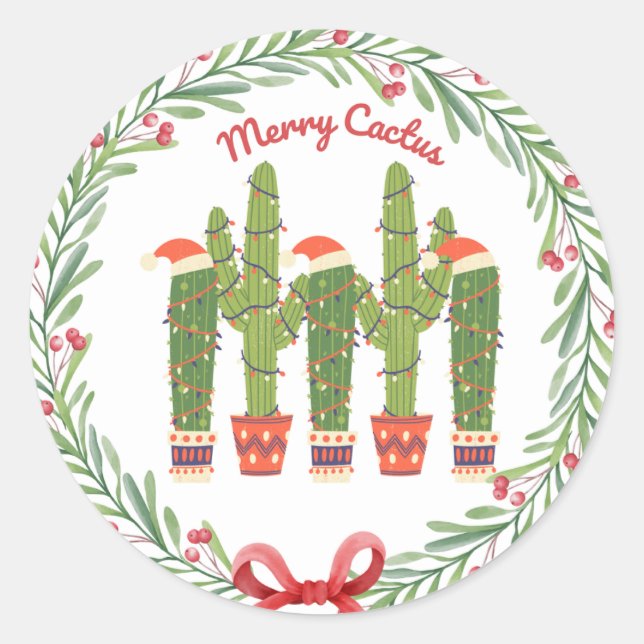 Merry Cactus Round Sticker (Vorderseite)