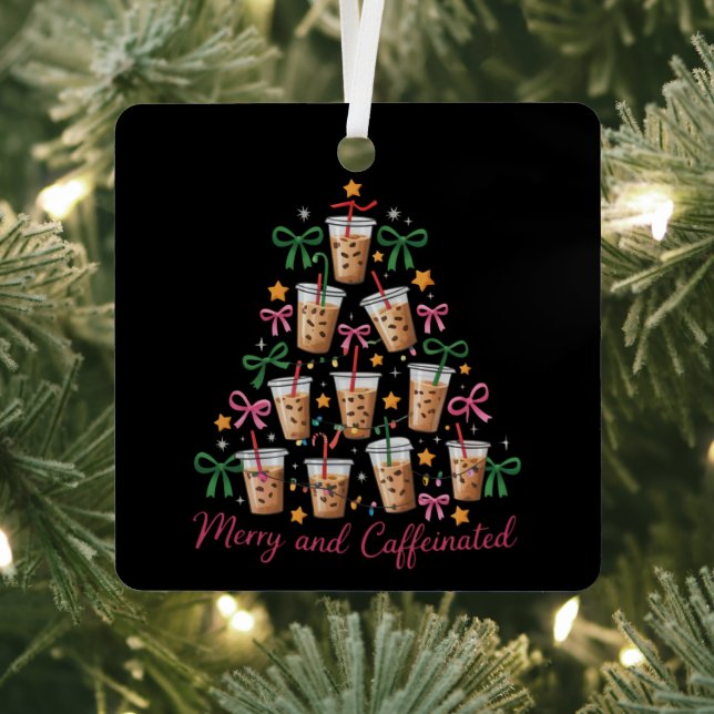 Merry & Caffeinated Xmas Coquette Coffee Latte Ornament Aus Metall (InSitu)