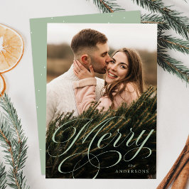 Merry Calligraphy Sage Green Script Foto Feiertagskarte
