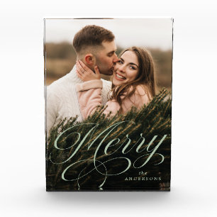Merry Calligraphy Sage Green Script Holiday Fotoblock