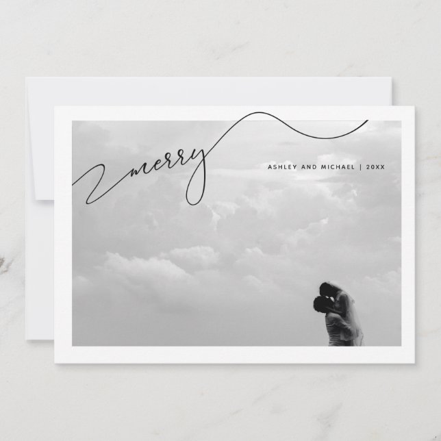 Merry Calligraphy Script Name Foto Weihnachten (Vorderseite)