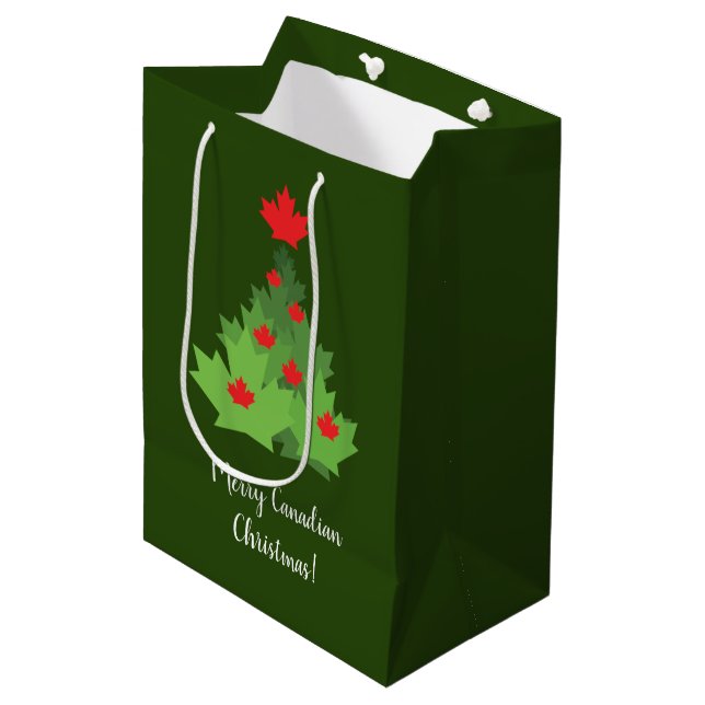 Merry Canadian Maple Leaf Flag Weihnachten Mittlere Geschenktüte (Vorderseite Schrägansicht)