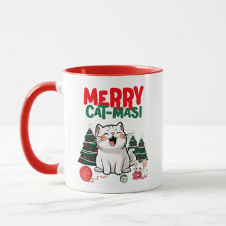 Merry Cat-Mas Coffee Mug : adorable Cartoon Cat