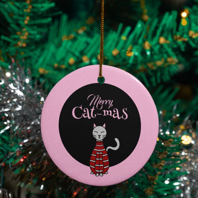 Merry Cat-Mas Pink/Black Christmas Keramik Ornament (Von Creator hochgeladen)