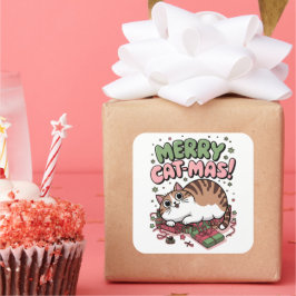 Merry Cat-mas ! Sticker Carré chat de Noël