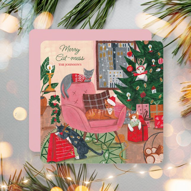 Merry Cat-mess chats Noël Carte de vacances (Merry Cat-mess cats Christmas Holiday Card)