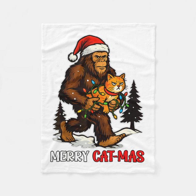 Merry Catmas Bigfoot And Lights Santa Hat Funny Ca Fleecedecke (Vorderseite)