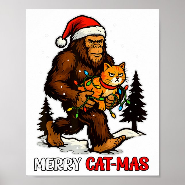 Merry Catmas Bigfoot And Lights Santa Hat Funny Ca Poster (Vorne)