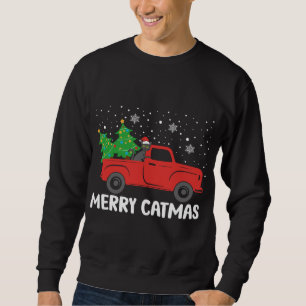 Merry Catmas Black Cat und Weihnachtsbaum Red Truc Sweatshirt