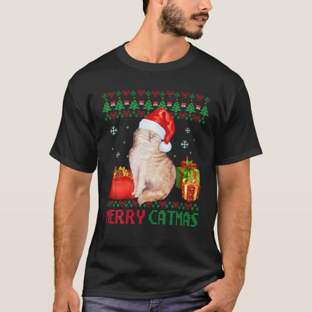 Merry Catmas Cat Ugly Christmas Ägäis Mama Vater T-Shirt (Vorderseite)