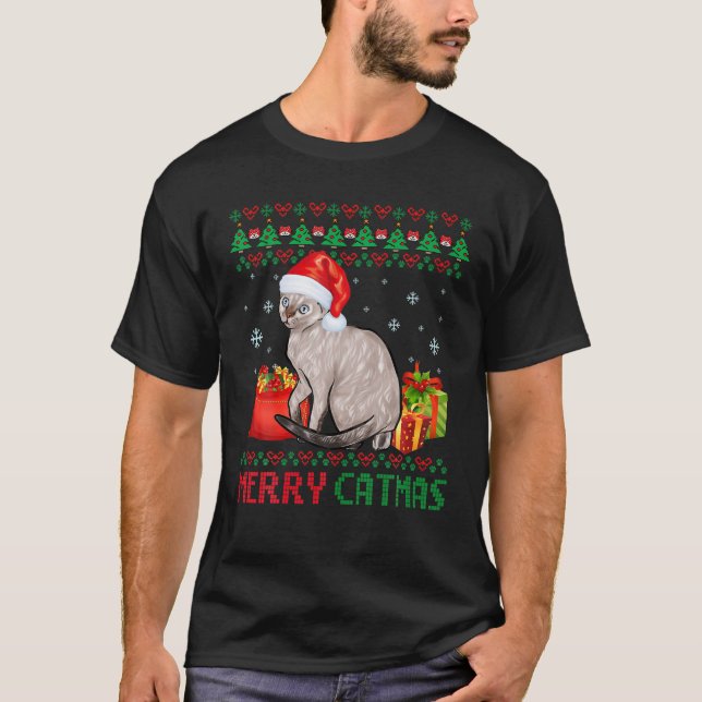 Merry Catmas Cat Ugly Christmas Devon Rex Mama Vat T-Shirt (Vorderseite)