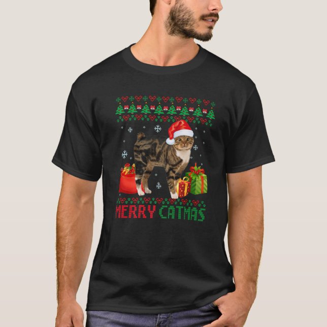Merry Catmas Cat Ugly Christmas Manx Catt Mama Vat T-Shirt (Vorderseite)