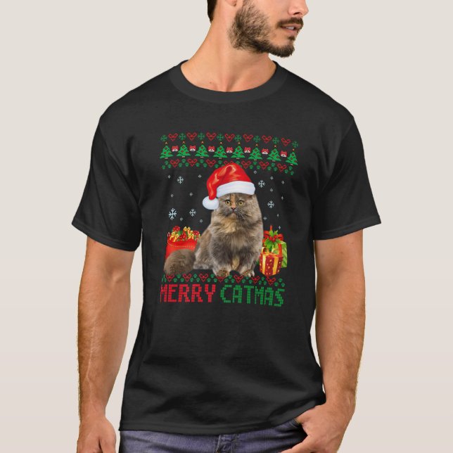 Merry Catmas Cat Ugly Christmas Munchkin Cat Mama  T-Shirt (Vorderseite)