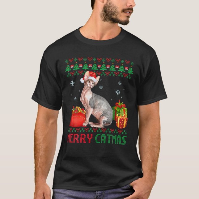 Merry Catmas Cat Ugly Christmas Sphynx Mama Vater T-Shirt (Vorderseite)
