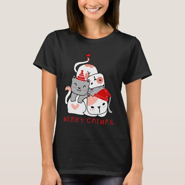 Merry Catmas Cute Cats T-shirt Noël (Devant)