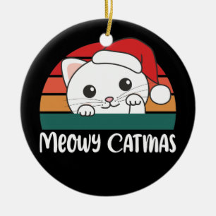Merry Catmas Funny Cat Christmas Pub Keramik Ornam Ornament