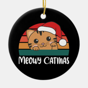 Merry Catmas Funny Cat Christmas Pub Keramik Ornam Ornament