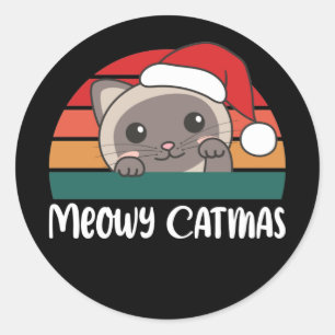 Merry Catmas Funny Cat Christmas Pun Classic Runde Runder Aufkleber