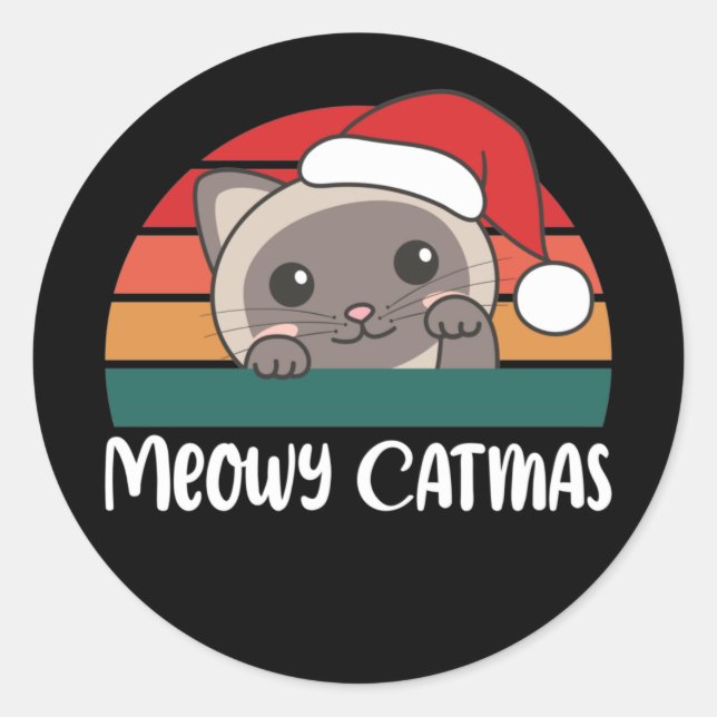 Merry Catmas Funny Cat Christmas Pun Classic Runde Runder Aufkleber (Vorderseite)