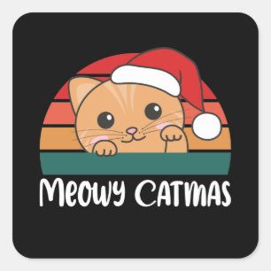 Merry Catmas Funny Cat Christmas Pun Square Sticke Quadratischer Aufkleber
