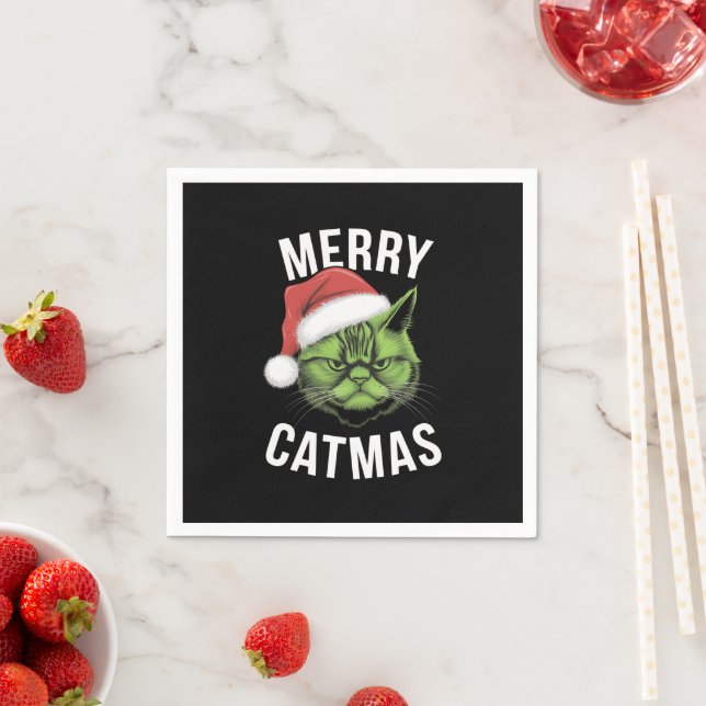 Merry Catmas Funny Cat Liebhaber Weihnachten Serviette (Beispiel)