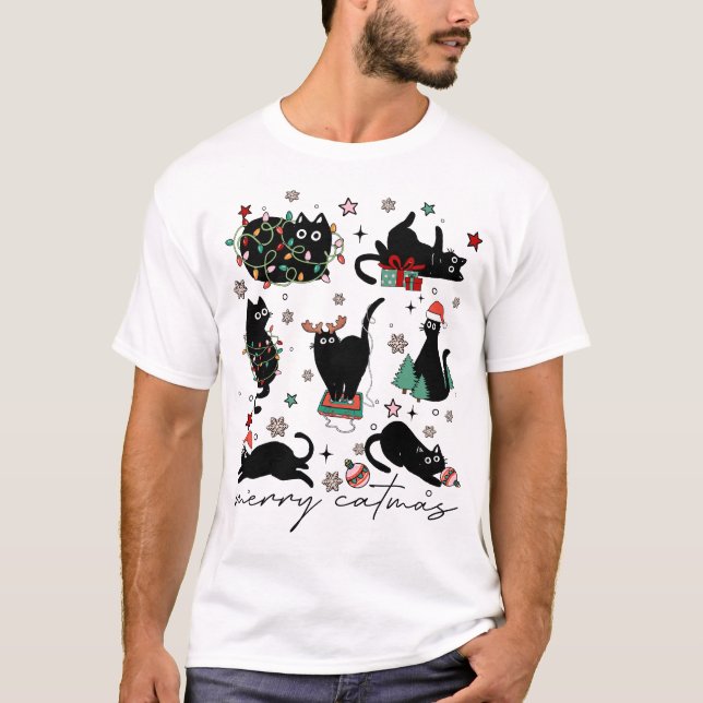 Merry Catmas Funny Cat Mom Cat Dad Christmas Cat  T-Shirt (Vorderseite)