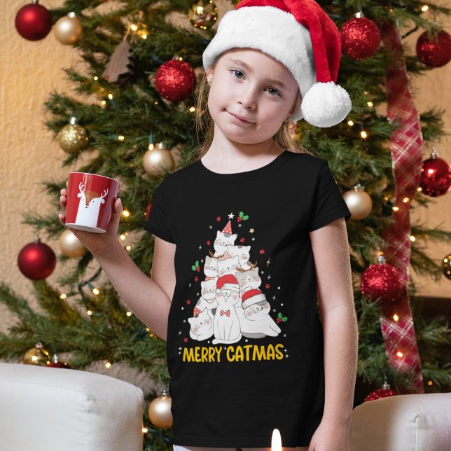 Merry Catmas Funny Cats Christmas Tree T-Shirt (Von Creator hochgeladen)