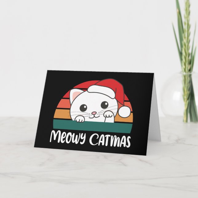Merry Catmas Funny Chat Noël Pun Carte de vacances (Devant)