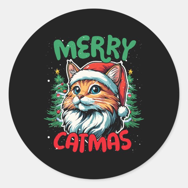 Merry Catmas Funny Christmas Duck Lover Runder Aufkleber (Vorderseite)