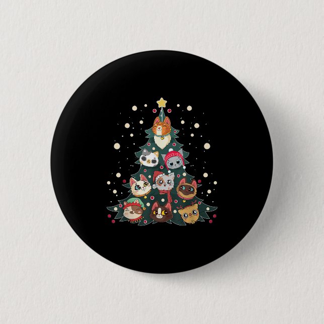 Merry Catmas Funny Christmas Tree, Cats Xmas Meow  Button (Vorderseite)