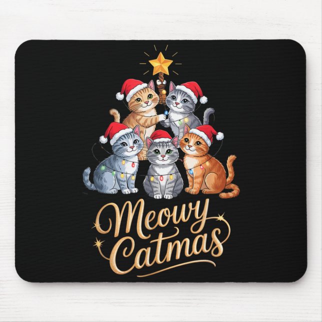 Merry Catmas Funny Christmas Tree Matching Meowy X Mousepad (Vorne)
