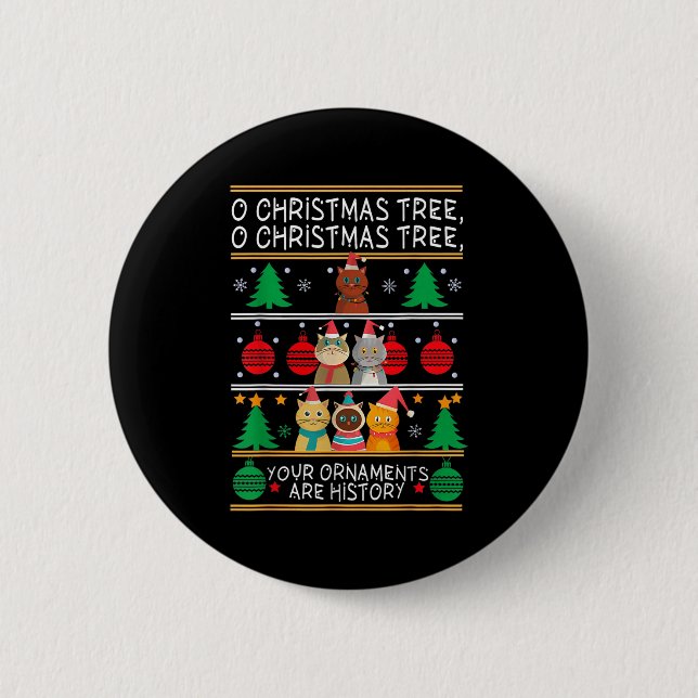 Merry Catmas Funny O Christmas Tree, Cat Xmas Meow Button (Vorderseite)