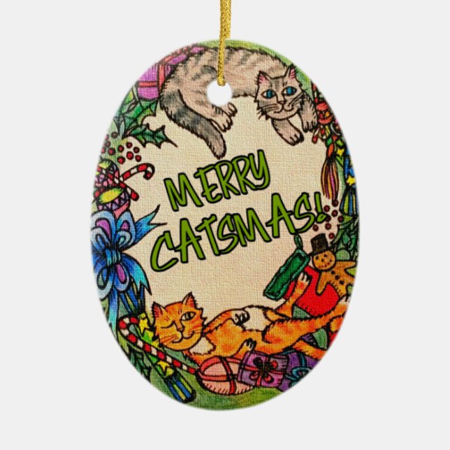 Merry Catmas Keramik Ornament (Vorne)