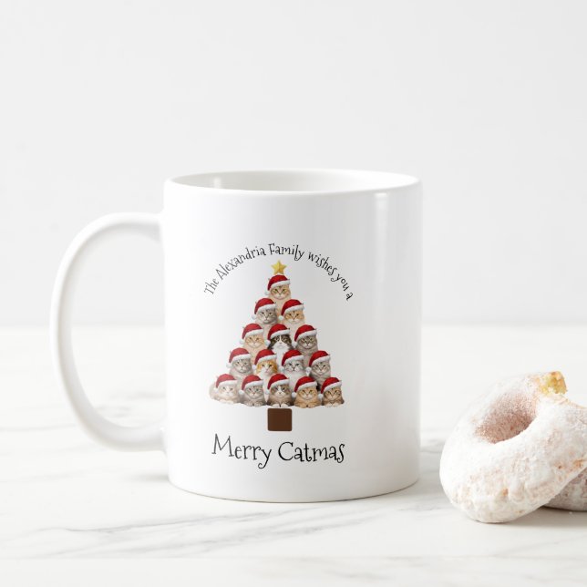 Merry Catmas Personalized Family Christmas Holiday Kaffeetasse (Mit Donut)