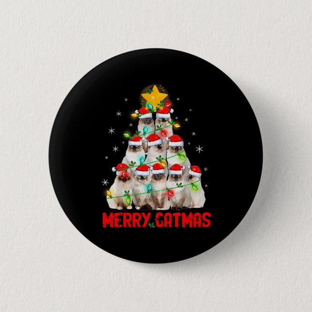 Merry Catmas Santa Birman Cats Christmas Tree Ligh Button (Vorderseite)