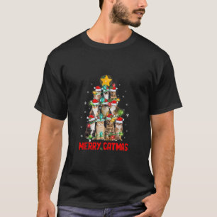 Merry Catmas Santa Calico Cats Christmas Tree Ligh T-Shirt