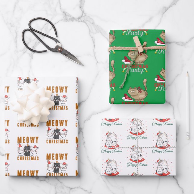 Merry Catmas Weihnachtswrapping Paper Sheets Geschenkpapier Set (Vorderseite)