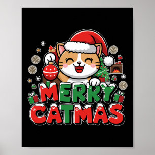 Merry Catmas Xmas Decoration Santa Cat Funny Chris Poster