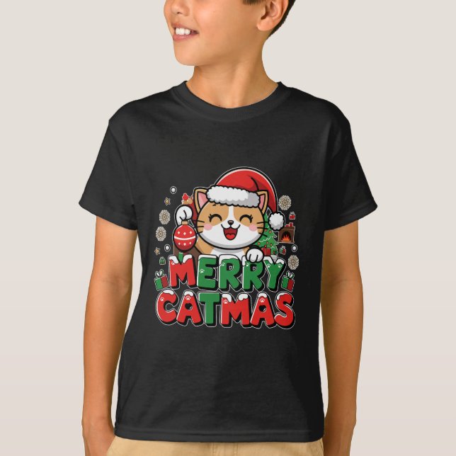 Merry Catmas Xmas Decoration Santa Cat Funny Chris T-Shirt (Vorderseite)