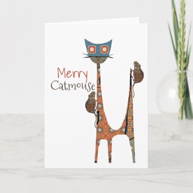 Merry Catmouse Weihnachten Faltgrillkarte Karte (Vorderseite)