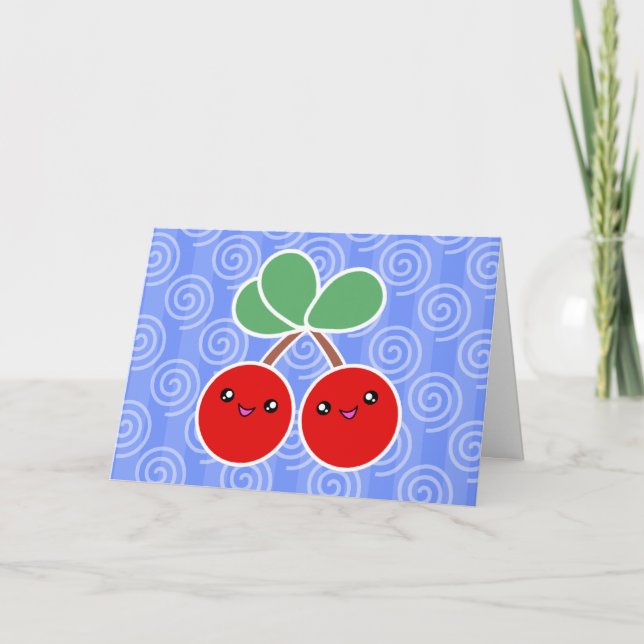 Merry Cherries Kawaii Carte d'anniversaire (Devant)