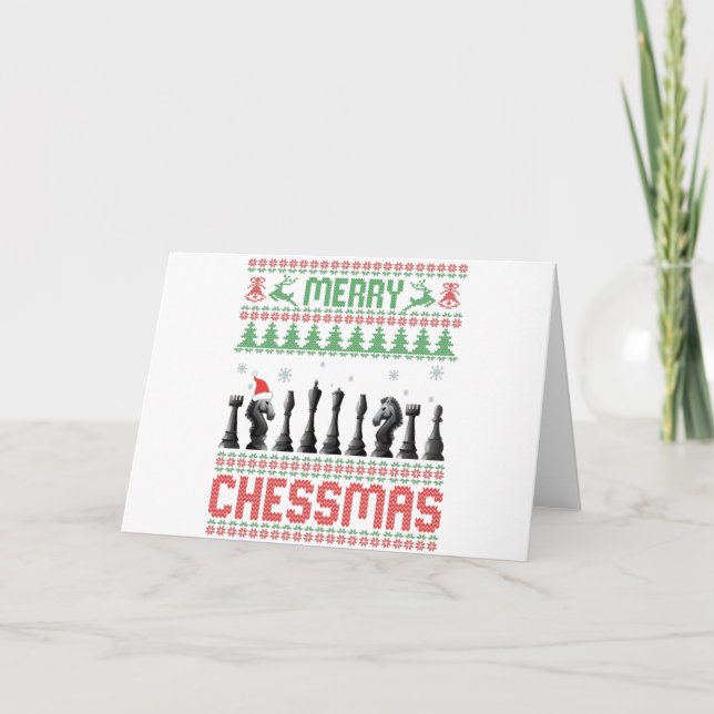 Merry Chessmas Funny Schach Weihnachten Ugly Sweat Karte (Vorderseite)