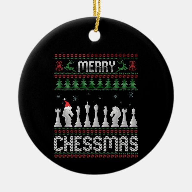 Merry Chessmas Funny Schach Weihnachten Ugly Sweat Keramik Ornament (Vorne)